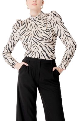 Bardot Ruched Tiger Print Bodysuit in Beige Tiger