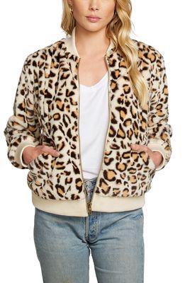Chaser Faux Fur Leopard Print Bomber Jacket in Animal