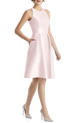 Alfred Sung Jewel Neck Satin Cocktail Dress in Blush