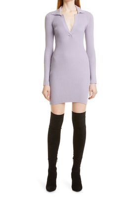 Toccin Mix Rib Henley Long Sleeve Cotton & Wool Blend Sweater Dress in Lavender
