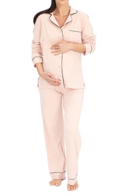 Angel Maternity Button Front Maternity Pajamas in Dusty Pink