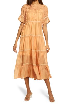 Amy Lynn Lizzo Tiered Taffeta Dress in Orange