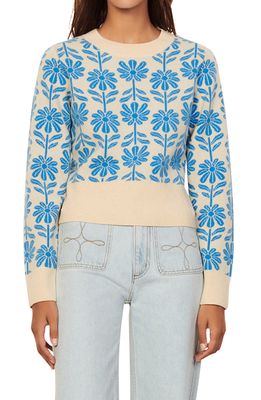 sandro Hugues Jacquard Wool & Cashmere Crop Sweater in Blue