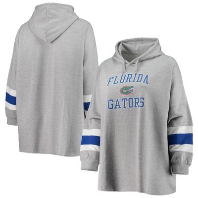 PROFILE Women's Heathered Gray Florida Gators Plus Size Sleeve Stripe Pullover Hoodie in Heather Gray