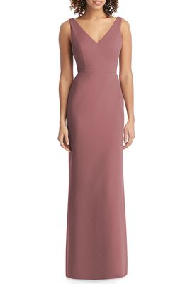 Social Bridesmaids V-Neck Back Tie Chiffon Trumpet Gown in Rosewood