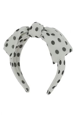 Alexandre de Paris Polka Dot Bow Silk Headband in White And Black