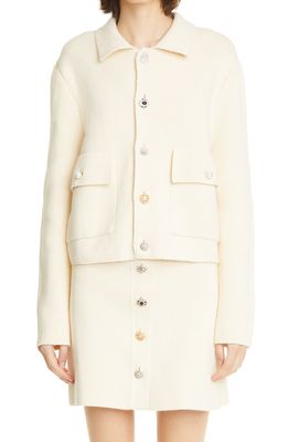 Adam Lippes Crystal Button Knit Work Jacket in Ivory