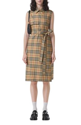 Burberry Karla Vintage Check Sleeveless Cotton Shirtdress in Archive Beige Ip Chk