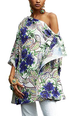 Badgley Mischka Collection Floral One-Shoulder Top in Blue Multi