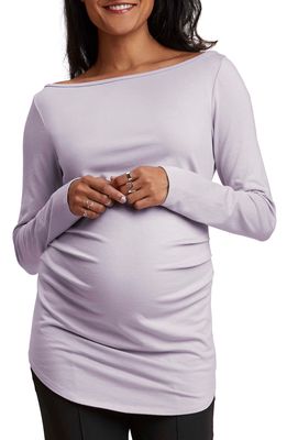 Stowaway Collection Ballet Neck Long Sleeve Maternity Tunic in Dusty Lavender