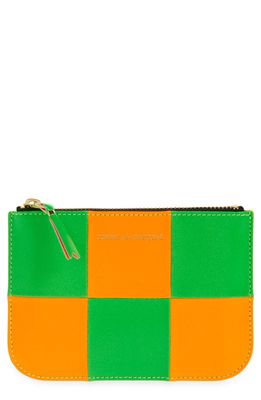 Comme des Garcons Wallets Comme des Garcons Small Fluo Squares Leather Pouch in Orange/Green