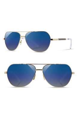 Shwood 'Redmond' 58mm Polarized Aviator Sunglasses in Gold/Ebony /Blue Flash