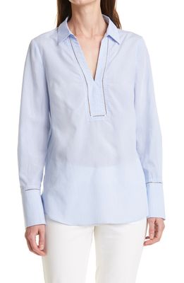 KOBI HALPERIN Reem Stripe Eyelet Placket Top in Sky Blue Multi