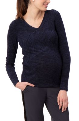 Stowaway Collection Directional Knit Maternity Top in Navy