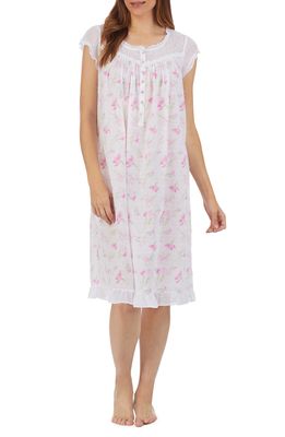 Eileen West Cap Sleeve Waltz Nightgown in White/Pink
