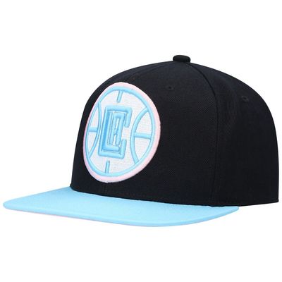 Men's Mitchell & Ness Black/Light Blue LA Clippers Pastel Snapback Hat