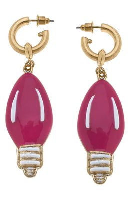 Canvas Jewelry Noelle Light Bulb Drop Earrings in Pink White Enamel