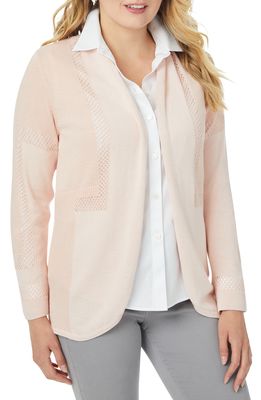 Foxcroft Pointelle Inset Open Front Cardigan in Blush