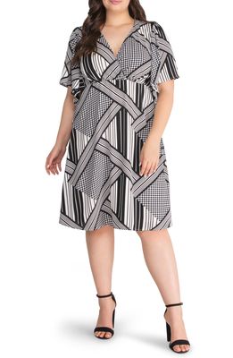 Kiyonna Florence Flutter Sleeve Dress in Gingham And Stripes