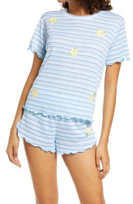 Emerson Road Women's Relaxed Fit Short Pajamas in Little Stripe White/Blue