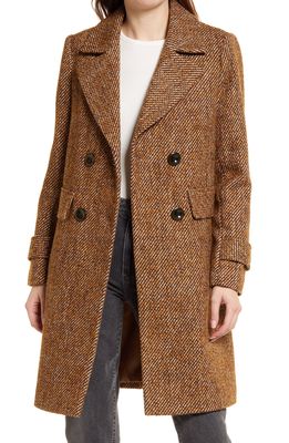 Sam Edelman Notch Collar Tweed Coat in Brown Tweed