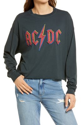 Daydreamer AC/DC Crop Graphic Sweatshirt in Vintage Black