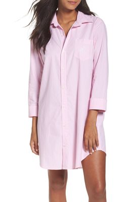 Lauren Ralph Lauren Cotton Poplin Sleep Shirt in Stripe Lagoon Pink/White