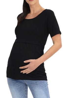 Angel Maternity Scoop Neck Maternity/Nursing Top in Black