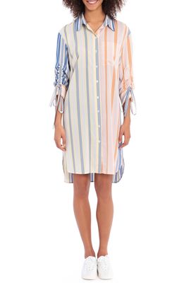 Maggy London Long Sleeve Stripe Shirtdress in Ivory/Yellow Coral