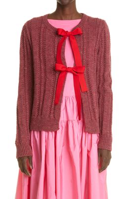 Molly Goddard Ribbon Tie Cable Lambswool Cardigan in Red