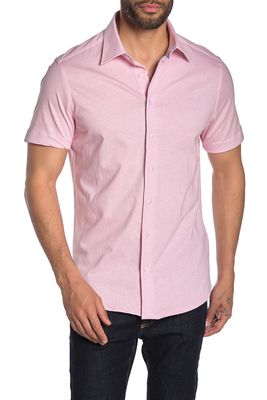 Stone Rose Microdot Short Sleeve Button-Up Shirt in Pink