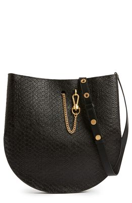 AllSaints Beaumont Snake Embossed Leather Hobo Bag in Black Python
