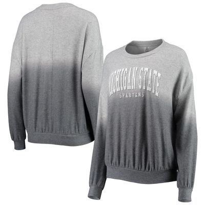 Women's Gameday Couture Charcoal/Gray Michigan State Spartans Slow Fade Hacci Ombre Pullover Sweatshirt