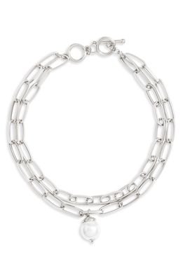 Karine Sultan Layered Imitation Pearl Pendant Necklace in Silver
