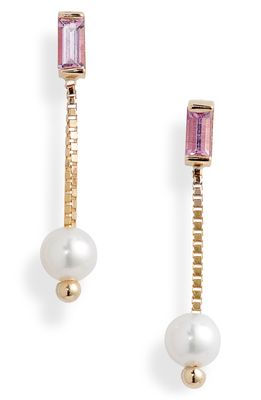 Poppy Finch Pink Sapphire & Cultured Pearl Box Chain Earrings in Yellow Gold