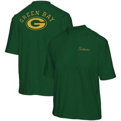 Women's Junk Food Green Green Bay Packers Half-Sleeve Mock Neck T-Shirt