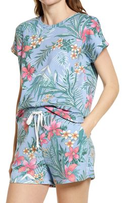 beachlunchlounge Tropical French Terry Print T-Shirt in Paradise Blue