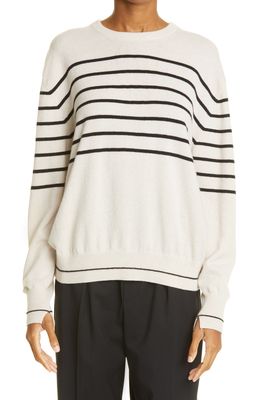 Maria McManus Stripe Recycled Cashmere & Cotton Sweater in Crema Black Stripe