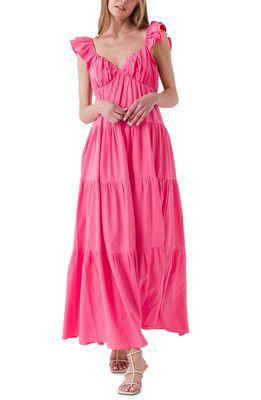 Free the Roses Ruffle Sleeve Maxi Dress in Pink