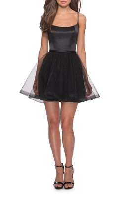 La Femme Satin & Tulle Fit & Flare Dress in Black