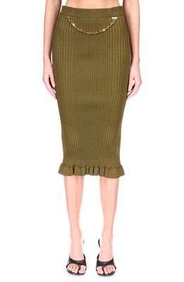 Givenchy Chain Detail Rib Knit Pencil Skirt in Bottle Green