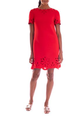 Badgley Mischka Collection Laser Floral Border A-Line Scuba Dress in Bright Siam