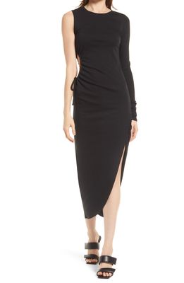 Open Edit Asymmetric One-Shoulder Midi Dress in Black