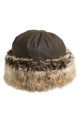 Barbour 'Ambush' Waxed Cotton Hat with Faux Fur Trim in Olive