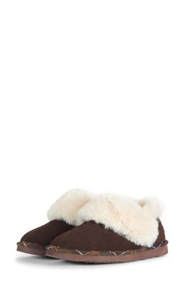 Barbour Nancy Faux Fur Lined Slipper in Choco Leather/Suede