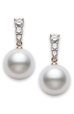 Mikimoto Morning Dew Diamond & Pearl Earrings in Rose Gold