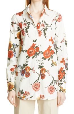 Brock Collection Sibilla Floral Print Cotton Blouse in Natural