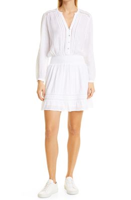Rails Jasmine Smocked Waist Long Sleeve Dress in White Lace Detail