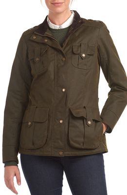 Barbour Winter Defense Waxed Utility Rain Coat in Olive/Classic