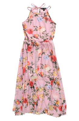 Ava & Yelly Rose Print Mesh Maxi Dress in Lilac